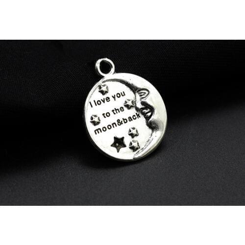 30PCS Alloy I LOVE YOU TO THE MOON AND BACK Round Pendant 22mm Jewelry Making Charms For Handmade Bracelet Necklace,Keychains