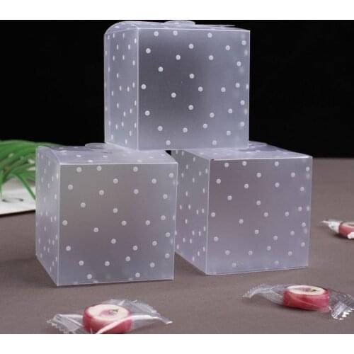 20pcs Frosted Plastic Gift Box Square Transparent Dots PVC Candy Box Wedding Birthday Party Favor Treat Package Supply