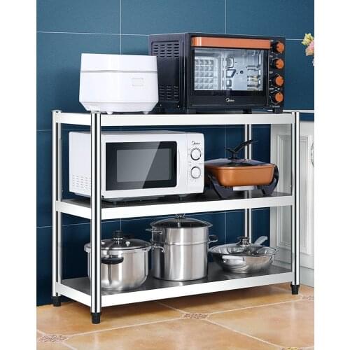 Stainless steel kitchen shelf floor multi-layer microwave oven multi-function storage shelf three-layer storage shelf