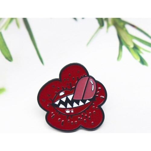 Fashion Creative Red flower Big Mouth Naughty Tongue Upturned Alloy Brooch Trendy Personality Versatile Clothing and Accessories