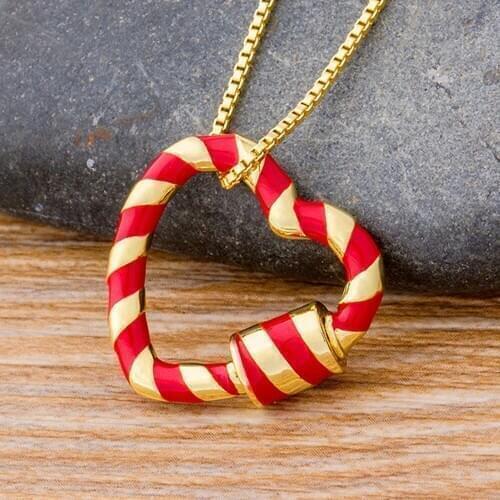 Fashion Cute Romantic Heart Lock Chain Necklace Copper Carabiner Screw Claps Enamel Pendant Women Girls Jewelry For Engagement