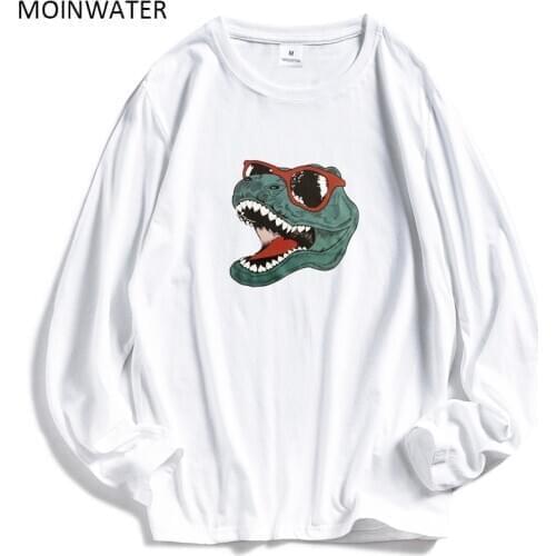 MOINWATER New Cartoon Long Sleeve T shirts for Women Cotton White Tees Lady Casual Black T shirt Tops MLT1909