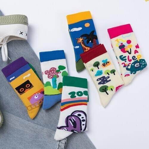 Wholesale Socks Women Creative Wonderful Zoo Cartoon Animal Jacquard Funny Giraffe Hippo Butterfly Lion Dinosaur Pig Happy Socks