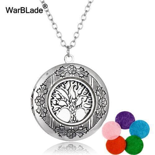 WarBLade Tree Of Life Necklaces Aromatherapy Locket Pendant Vintage Perfume Essential Oil Diffuser Necklace For Women Jewelry