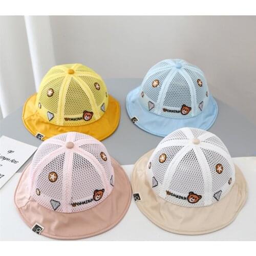 Lovely Cartoon Bear Breathable Mesh Sun Hats For Kids Boys Girls Bucket Hats Summer Baby Caps Children Fisherman Hat
