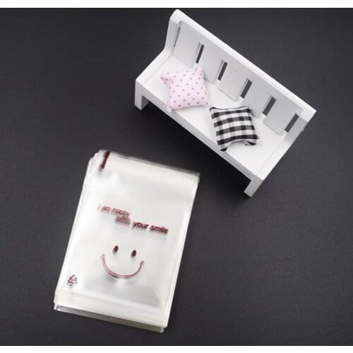 100pcs/lot 7x7+3cm smile Transparent Cookie Packaging Bags Self-adhesive Plastic Biscuit Bag Wedding Candy Bags