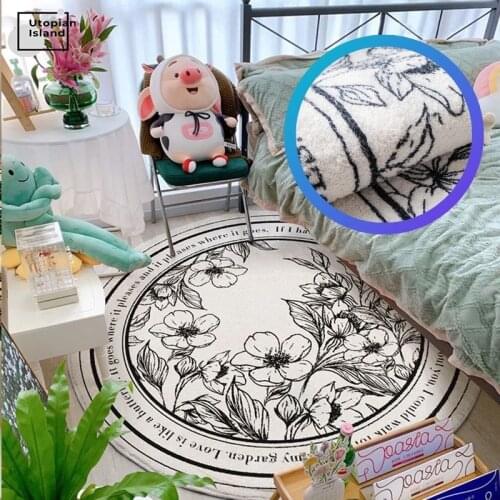 Round Fluffy Badroom Carpet Plush Carpet For Living Room Flowers White Rugs Mat for Children Absorbent Carpets Entrance Mats
