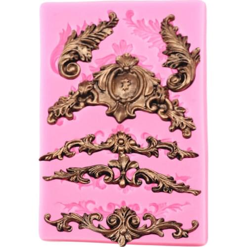 Baroque Scroll Relief Cake Border Silicone Mold Leaves Vine Cupcake Topper Fondant Cake Decorating Tools Candy Chocolate Moulds