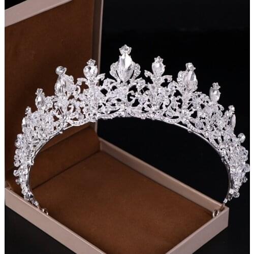 Baroque Luxury Silver Color Rhinestone Crystal Crown Bridal Hair Accessories Crown Wedding Crown Hair Accessories Queen Tiara