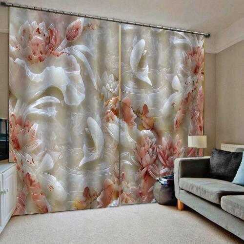 Luxury Blackout 3D Window Curtain For Living Room marble curtains louts fish curtain