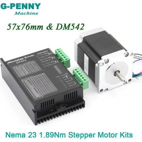New! NEMA23 CNC Stepping Motor 57x76mm shaft 6.35mm single shaft 1.89N.m 270Oz-in 3A& DM542 M542 1.0-4.2A DC24-50v Microstep 256