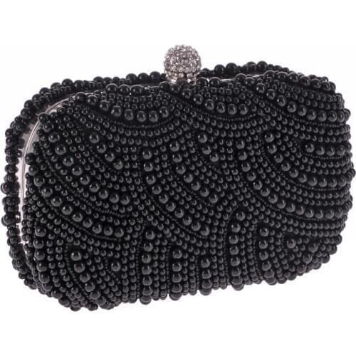 Party Pearls Women Evening Beading Clutch Handbag Elegant Ladies Wedding Small Pack Clutches Diamonds Hasp Chain Shoulder Bags