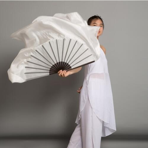 Real Silk Bamboo Long Fans Hand Made Dance Fan For Chinese Yangko Square Dance Performance Show Props Black Rib Fan Pair Red