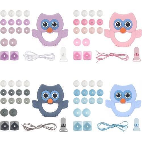 Pacifier Clips DIY Accesories Set Owl Teether Silicone Bead BPA Free Handmade Teething Toys Holder Chain for Baby Chew