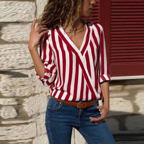Summer Stripe Shirt Top Women Fashion Casual Long Sleeve Blouse Plus Size Loose V Neck Tops for Spring Autumn рубашка женская