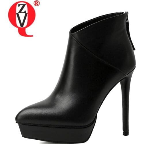 ZVQ Women winter New Style short boots Pointed Toe Solid color Comfortable Genuine Leather working Pumps Heels Concise