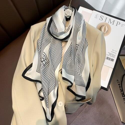 Luxury Designer Summer Autumn Ladies Long Striped Silk Hijab Scarf Travel Beach Shawl Wrap Woman Foulard High Quality 40*160cm