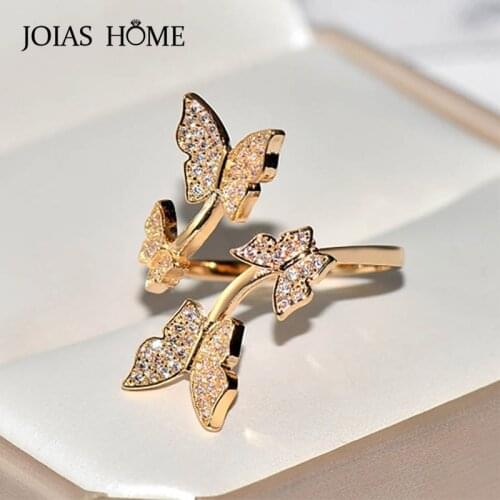 JoiasHome Trendy Butterfly Sterling Silver Ring for Women Adjustable Opening Silver 925 Jewelry Rose Gold Color girls party ring