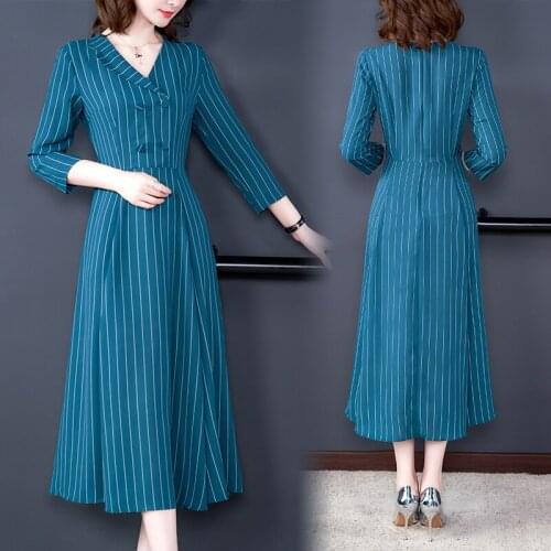 Vestidos Striped Mother Dress V-neck High-end Temperament Large Size Womens Dresses Elegant Summer Ethnic Style Dress Z622