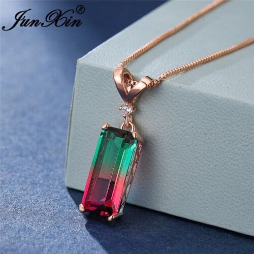 Female Crystal Rectangle Stone Pendant Wedding Necklaces For Women Rose Gold Mystic Rainbow Fire Zircon Necklace Choker Jewelry