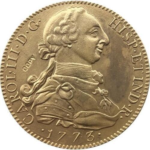 24 - K gold plated 1773 Spain 8 Escudos - Carlos III coins copy