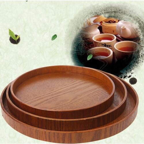 1Pc 21cm/24cm/27cm Natural Wooden Round Plate Tea Tray Fruit Food Bakery Serving Trays Dishes Platter Kitchen Supplies New