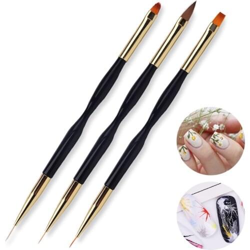 New 1Pc Double End Nail Brush Painting Drawing Lines Pen 3D Tips DIY UV Gel Flowers Design Nail Art Books Salon Manicure Tools