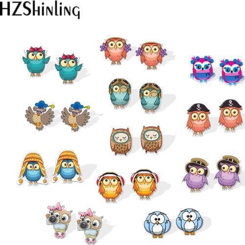 2019 New Funny Owl Resin Earrings Bird Art Acrylic Earrings Epoxy Owls Pattern Stud Earring Gilfts Children