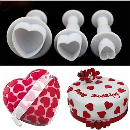 3pcs/Set Love Heart Shape Cookie Plunger Cutter Biscuit Christmas Cake Decorating Tool Fondant Gum Paste Cupcake Toppers Mold