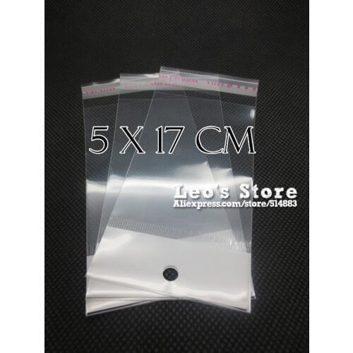 5x17cm Self Adhesive OPP Bag With Hanging Hole, Clear Header Plastic Bag,Supermarket Bag,wholesale free shipping