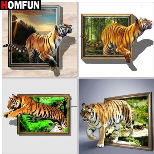 HOMFUN DIY Diamond Painting "Painting tiger animal" Full Drill Square Round Diamond Embroidery 5D Cross Stitch Decoration Home