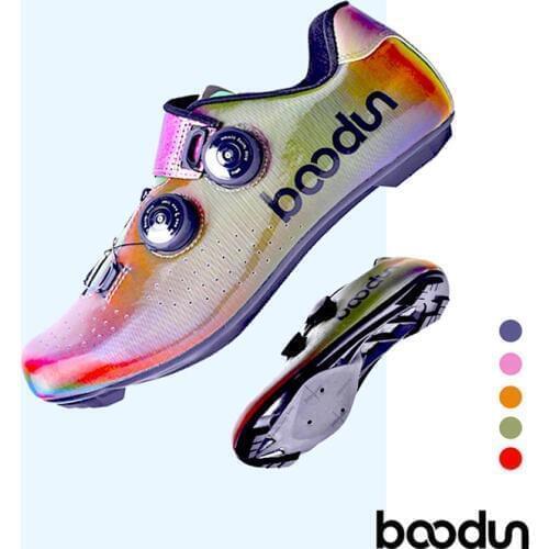 Boodun night vision non-slip mtb road bike cycling shoes outdoor riding shock absorption 5D colorful bicycle mtb road lock shoes
