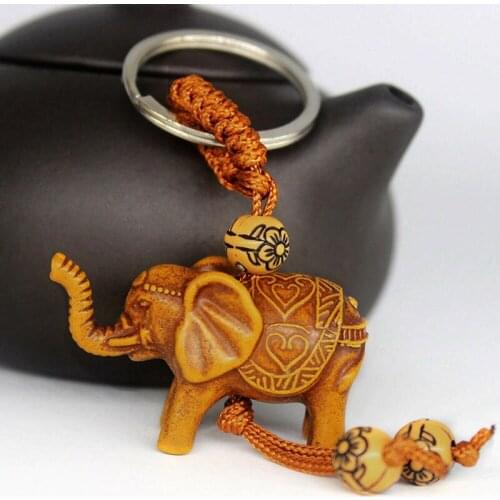 Lucky Wooden Elephant Carving Pendant Keychain Religious Chain Keyring Keyring Jewelry Wholesale Keychain