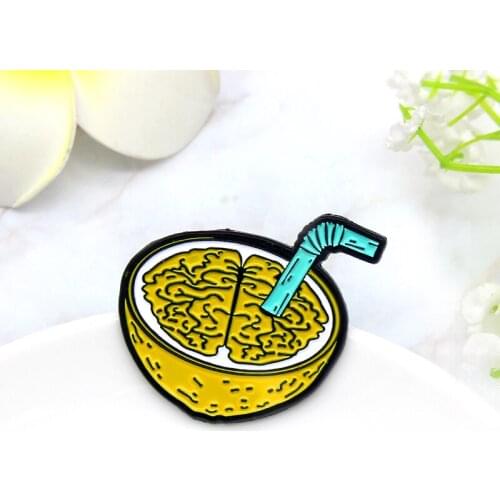 Walnut kernel Enamel Pin Lemon milk Yellow solid beverage brooches Nut walnut dew Badge Bag jackets lapel pins