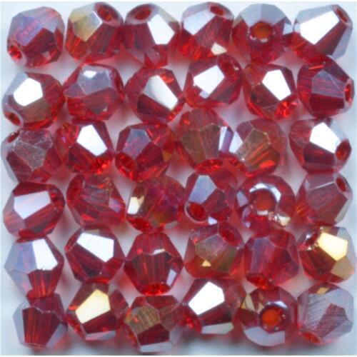 4mm 100pcs AAA Bicone Austrian crystals loose beads ball supply deep red AB color plating bracelet necklace Jewelry Making DIY
