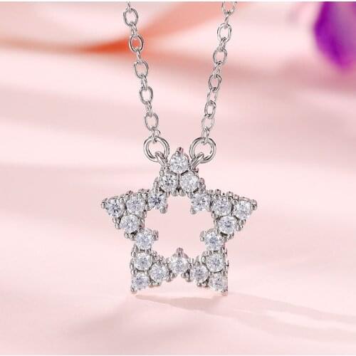 Korean Trend Five Pointed Star Pendant Necklace Exquisite Crystal Zircon Silver Color Clavicle Chain Fashion Girl Party Jewelry
