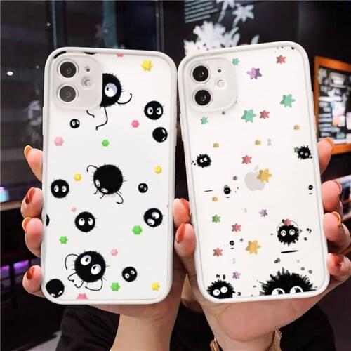 Ghibli Spirited Away Soot Totoro Phone Case For iPhone 12 11 Mini Pro XR XS Max 7 8 Plus X Matte transparent White Cover