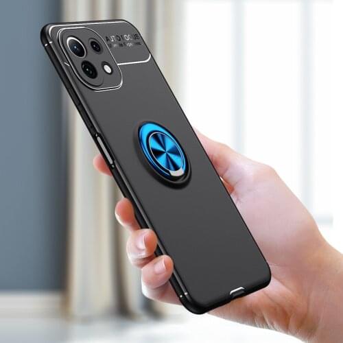 For Xiaomi Mi 11 Lite Case Ring Holder Soft Matte Silicone Back Cover Phone Case For Xiomi Xiaomi Mi11 Mi 11 Lite Fundas