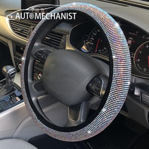 Bling Crystal Car Steering Wheel Cover Luxury Auto Rhinestone Steering Wheel Protector Universal Lady Car Interior Accessories