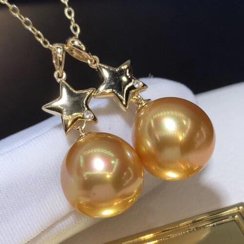 D506 Pearl Pendant Fine Jewelry Solid 18K Gold 12-13mm Nature Ocean Sea Water Gold Pearls Pendant Necklaces for Women