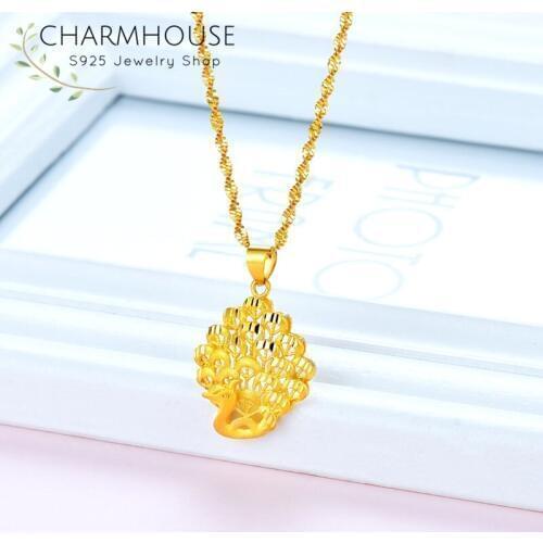 Dubai Gold GP Necklaces For Women Peacock Pendant Necklace Chain Collares Femme Choker Wedding Bridal Jewelry Accesories Gifts