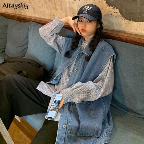 Denim Vests Women Harajuku Chic All-match Fashion Fall Loose Cargo Stylish College Teens Outwear New Clothing Daily Basic Female