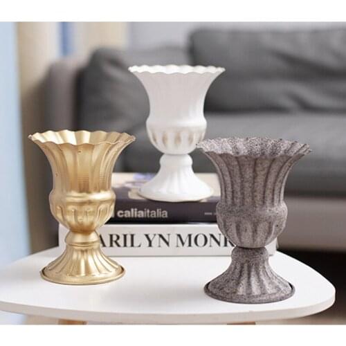 EUROPEAN RETRO GOBLET WHITE WROUGHT IRON VASE WEDDING BANQUET PARTY DESKTOP VASE HOME DECORATION FLOWER SHOP ORNAMENTS
