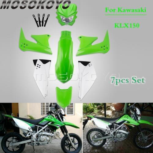 Dirt Pit Bike Motorcycle Full Plastic Bodywork Fairing Cover For Kawasaki KLX 150 Headlight Fender Mudguard Side Guards Kit