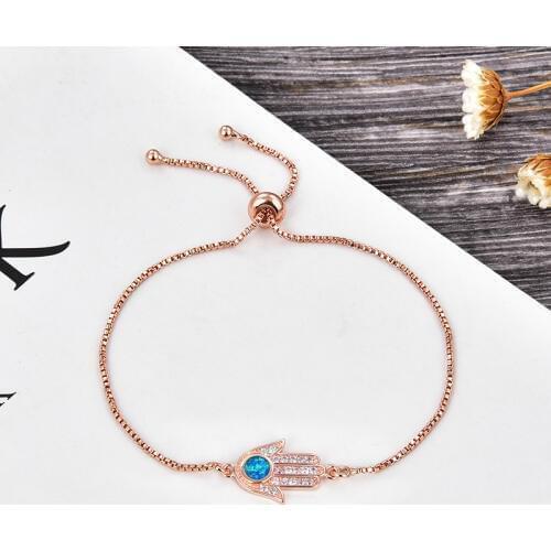 KAMAF 1PCS/ Fatima hand evil eye four color opal charm bracelet woman wedding jewelry as valentines day party