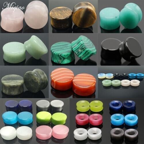 Miqiao 1pc Stone Ear Plugs Gauges Earrings Ear Plug Flesh Tunnel Piercing Expander 5-16mm Ear Stretcher Body Piercing Jewelry