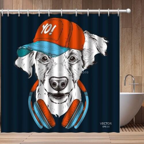 Cool Fashion Animal Dogs Cap 3D Print Shower Curtain Bathroom Set With Waterproof Hook Bath Curtains Cartoon Kids African Funny