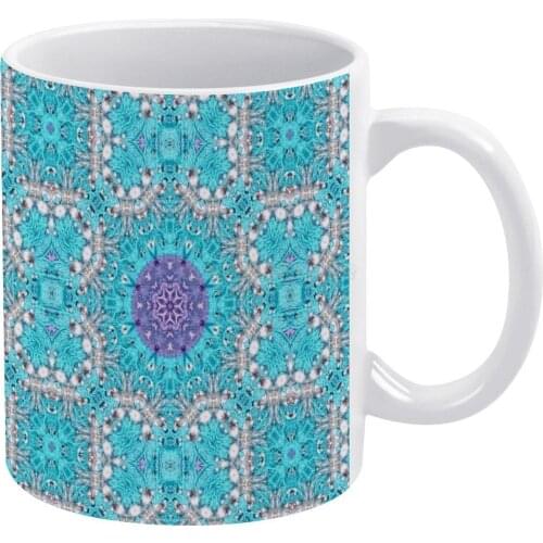 Boho Chic Moroccan Pattern Purple Turquoise Mandala White Mug Ceramic Mug Creative Mug Pattern Turquoise Turquoise Mandala Aqua