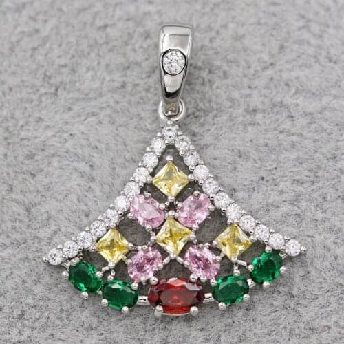 New Bohemian Triangle Pendant for Women white Gold Plated Zirconia Red Green Necklace Pendant Fashion Wedding Jewelry Accessorie