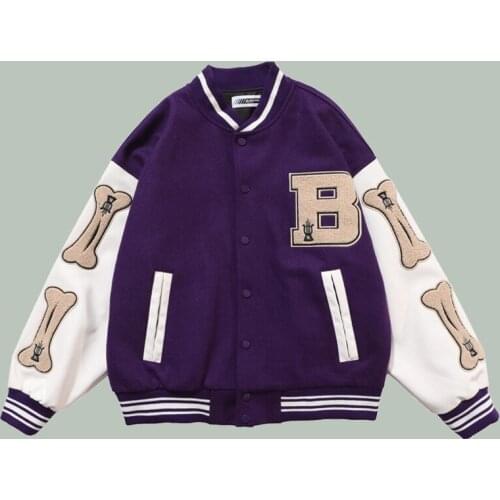 Furry Bone Patchwork Color Matching Clothing Men Harajuku Academy Bomber Baseball Jacke Hip Hop Streetwear Letter Pattern Unisex